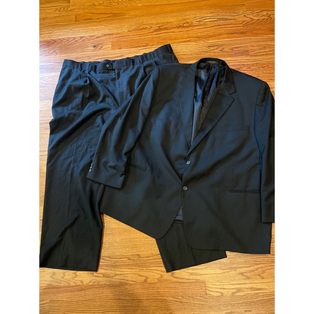 Petrocelli Men Suit 58L 48W Black Pinstripe Two Button Blazer‎ Pleated Pants Set